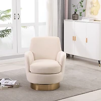 Simplie Fun Beige Velvet Swivel Accent Chair with Gold Base