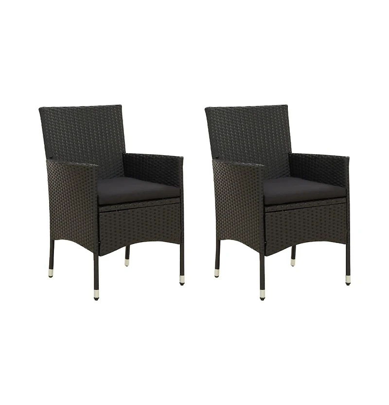 Patio Chairs with Cushions 2 pcs Poly Rattan Black