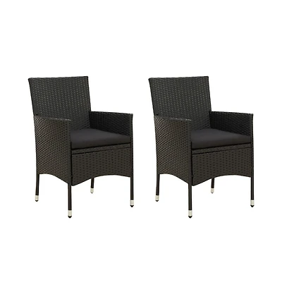 Patio Chairs with Cushions 2 pcs Poly Rattan Black