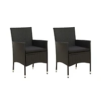 Patio Chairs with Cushions 2 pcs Poly Rattan Black