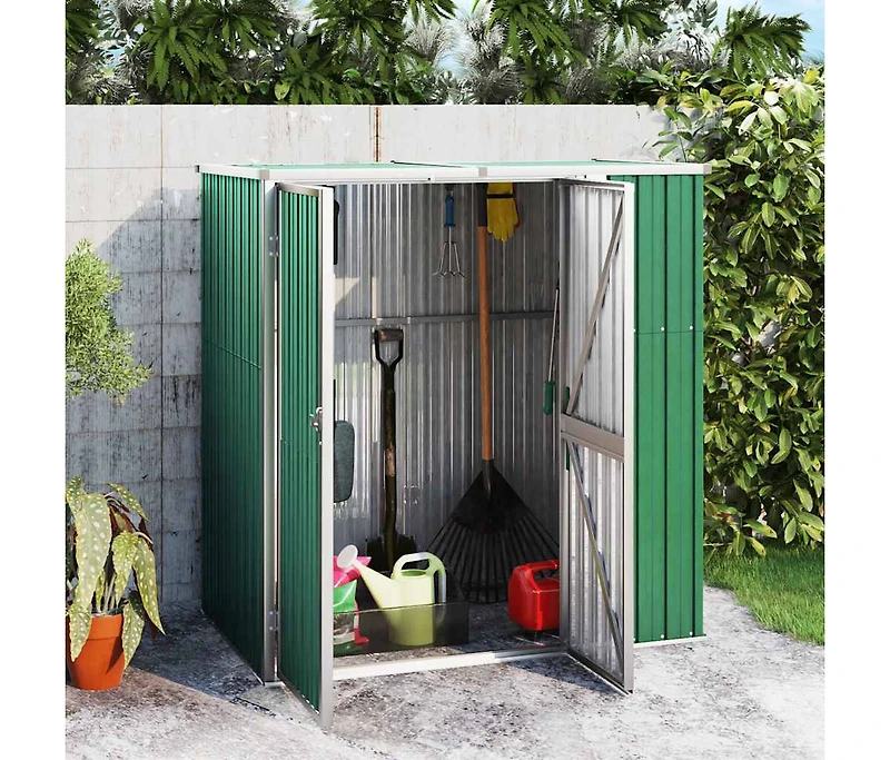 vidaXL Garden Tool Shed Green 63.4"x35"x63.4" Galvanized Steel