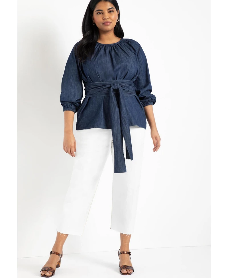Eloquii Women's Plus Dramatic Faux Wrap Top