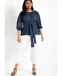 Eloquii Women's Plus Dramatic Faux Wrap Top