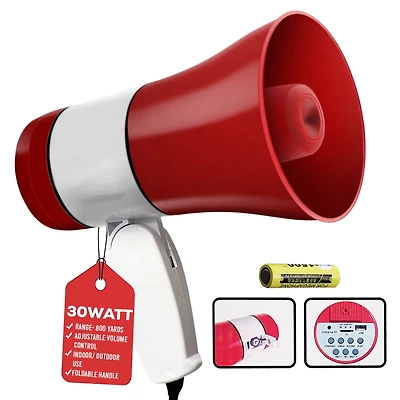 5 Core Megaphone Bullhorn Speaker 30W Mini Bull Horn Rechargeable Cheer Megafono 800 Yards Range Loudspeaker