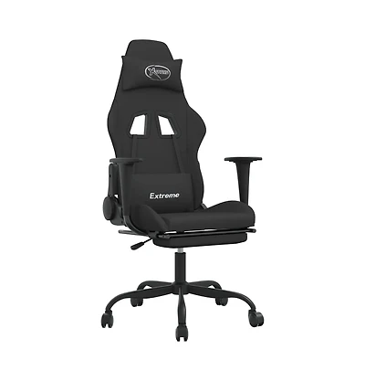 vidaXL Massage Gaming Chair with Footrest Black Fabric