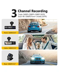 Z-edge T3P 3 Channel 4K Dash Camera, Front + Rear + Cabin 3 Ch Recording, Ips Touch Screen Ir Night Vision & Super Capacitor, with 64GB Tf Card
