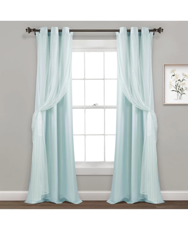 Lush Decor Cottage Polka Dot Sheer Window Curtain Panels Including Tieback