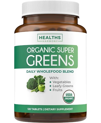 Organic Super Greens Tablets, Complete Superfood Supplement for Super Antioxidants, Energy, Gut Health, and Immune Support, Health's Harmony