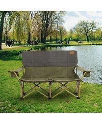 Gymax Oversized Camping Chair Folding Loveseat Camping Couch w/ Cup Holders & Padding Green