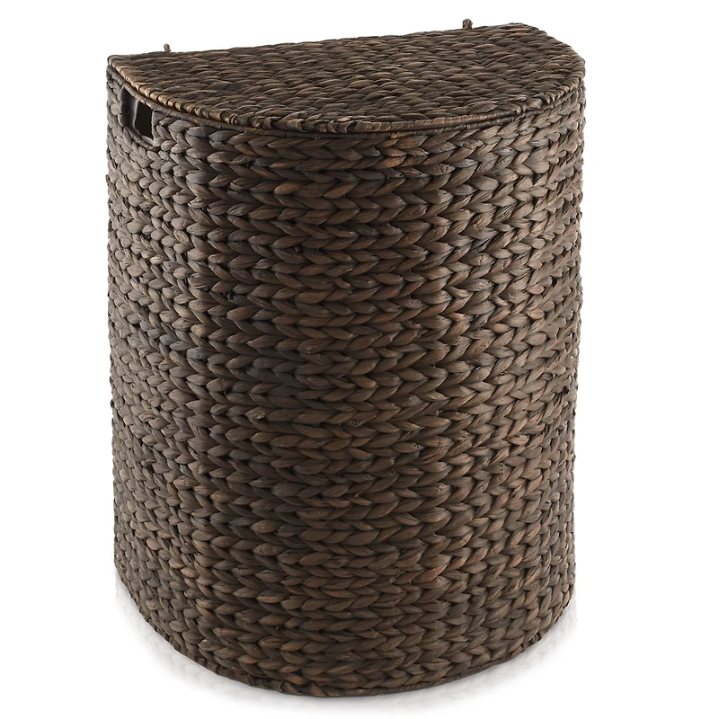 Casafield Half Moon Laundry Hamper with Lid and Removable Liner Bag - Natural, Woven Water Hyacinth Basket Sorter for Clothes