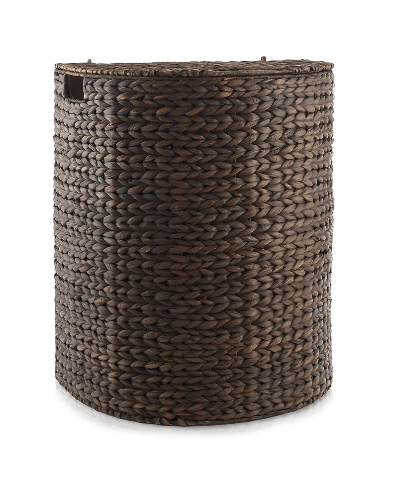 Casafield Half Moon Laundry Hamper with Lid and Removable Liner Bag - Natural, Woven Water Hyacinth Basket Sorter for Clothes