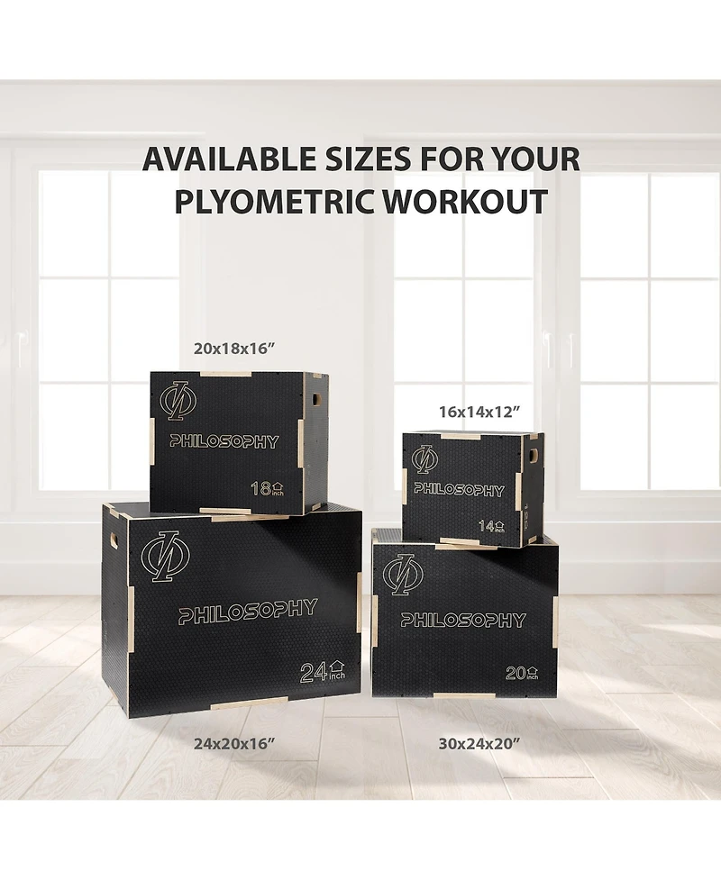 Philosophy Gym 3 in 1 Non-Slip Wood Plyo Box, 24" x 20" x 16", Black, Jump Plyometric Box for Training and Conditioning