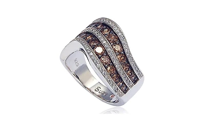 Suzy Levian Sterling Silver Cubic Zirconia Large Curved Brown Ring