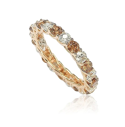 Suzy Levian Sterling Silver Cubic Zirconia Alternating Brown & White Eternity Band Ring