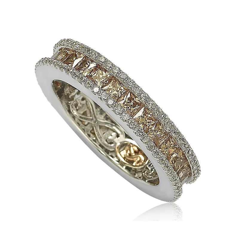 Suzy Levian Sterling Silver Cubic Zirconia Princess Cut Brown Eternity Band