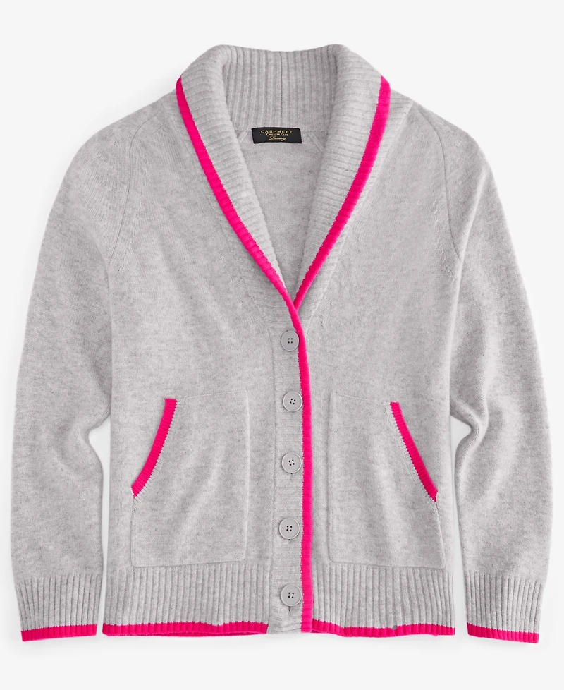 Charter Club Women's 100% Cashmere Tipped Shawl-Collar Boyfriend Cardigan, Macy's Exclusive