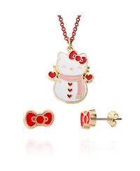 Hello Kitty Sanrio Snowman Necklace and Earring Christmas Set