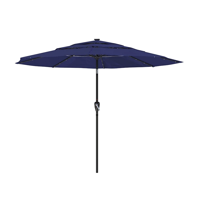 Mondawe 10 ft 3-Tier Led Solar Outdoor Patio Market Umbrella with Push Button Tilt, Navy