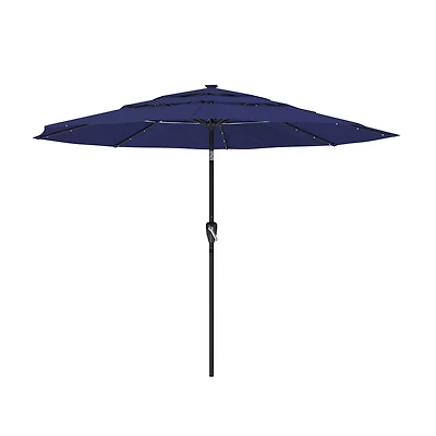 Mondawe 10 ft 3-Tier Led Solar Outdoor Patio Market Umbrella with Push Button Tilt, Navy