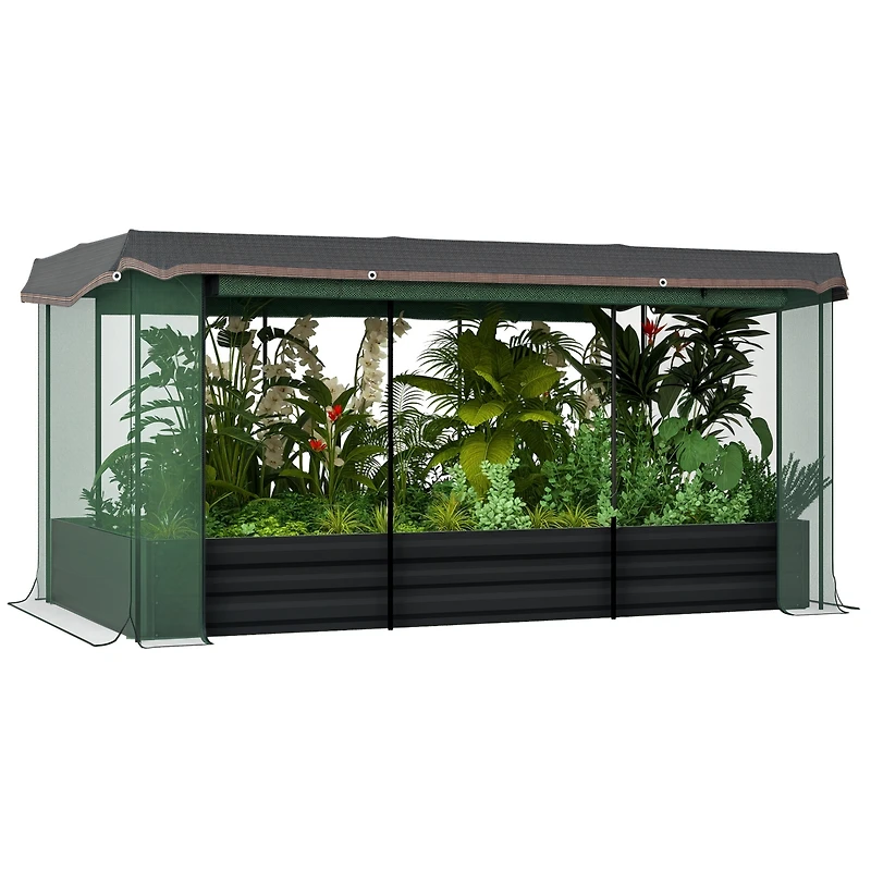 Outsunny Galvanized Raised Garden Bed with Crop Cage & Shade Cloth