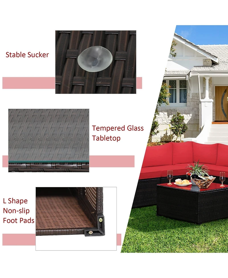 Sugift 6 Pieces Rattan Patio Sectional Sofa Set with Cushions for 4-5 Person