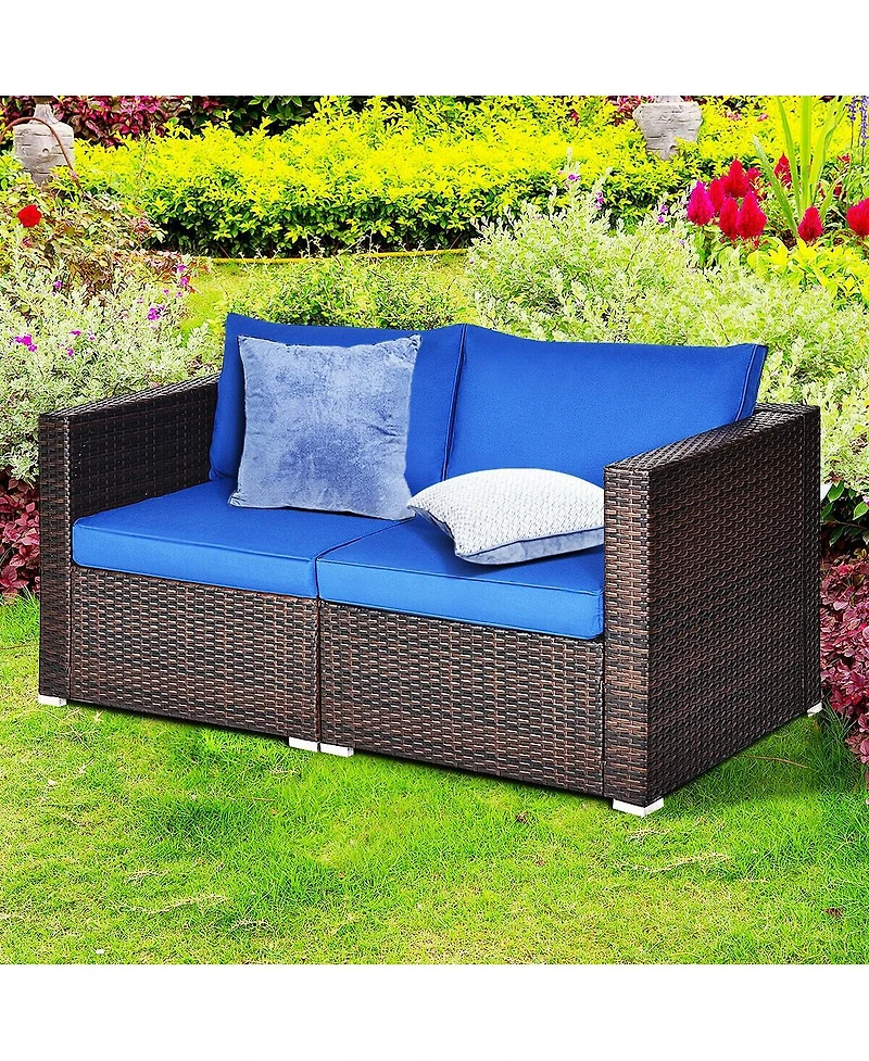 Sugift 2 Pieces Patio Rattan Sectional Conversation Sofa Set