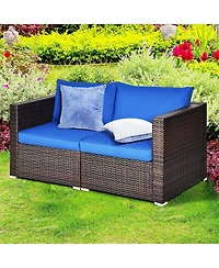 Sugift 2 Pieces Patio Rattan Sectional Conversation Sofa Set