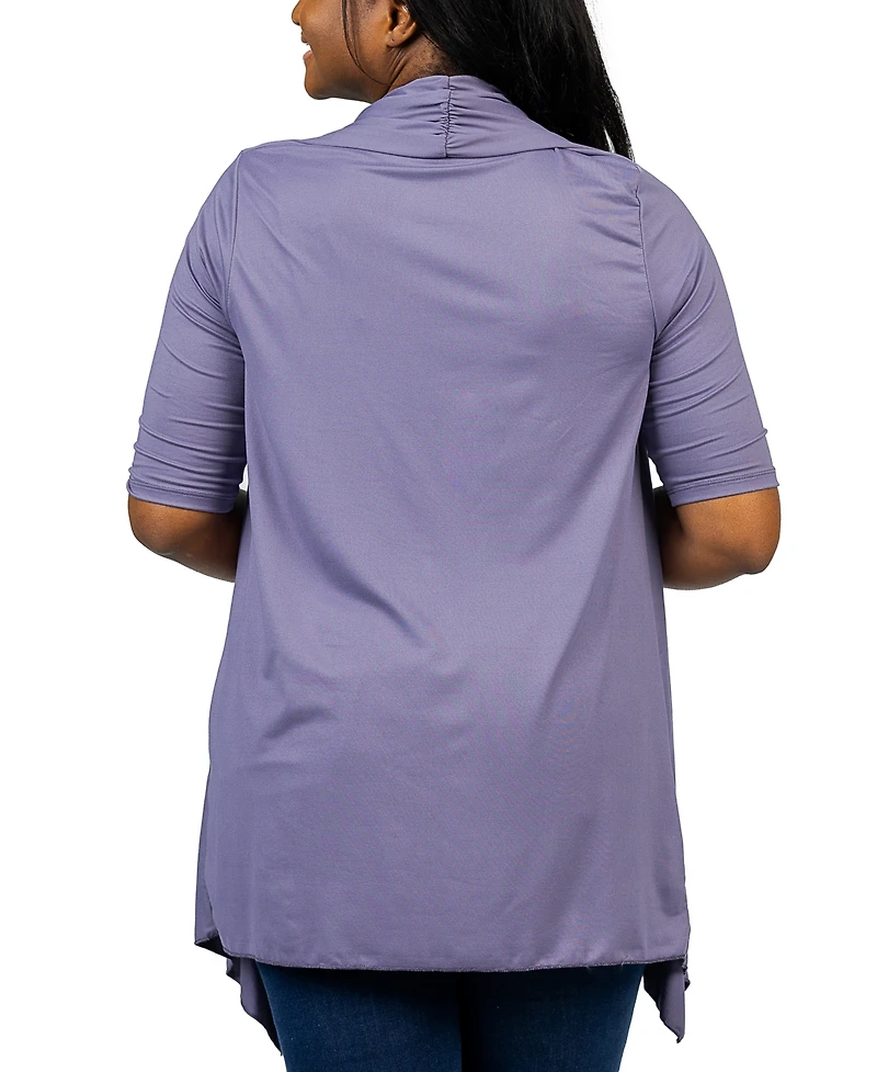 24seven Comfort Apparel Plus Elbow Length Open Front Cardigan Sweater
