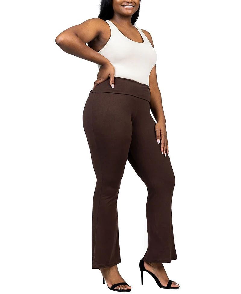 24seven Comfort Apparel Plus Bell Bottom Foldover Waist Pants