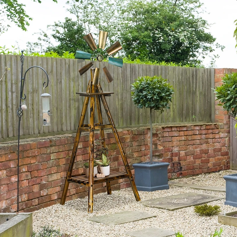 Outsunny Windmill Weathervane with Bottom Shelf, Weather Vane, Stained Wood
