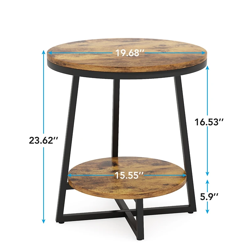 Tribesigns End Table, 2 Tier Round Side Table with Storage Shelf, Industrial Nightstand Bedside Table Coffee Accent Table for Living Room Bedroom Smal