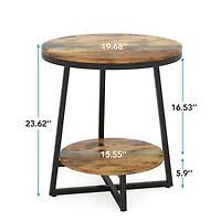 Tribesigns End Table, 2 Tier Round Side Table with Storage Shelf, Industrial Nightstand Bedside Table Coffee Accent Table for Living Room Bedroom Smal