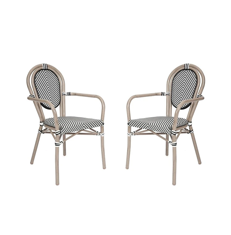 Merrick Lane Mael Set Of Two Stacking Thonet Bistro Style Chair With Arms, Textilene Seat