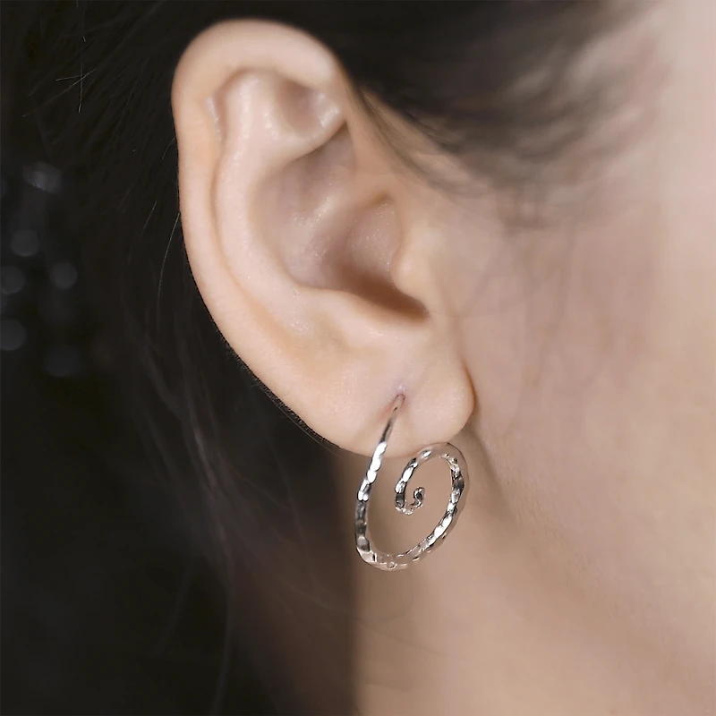 Bling Jewelry Boho Geometric Hoop Huggie Earrings 14K Gold Plated Sterling Silver Spiral Design