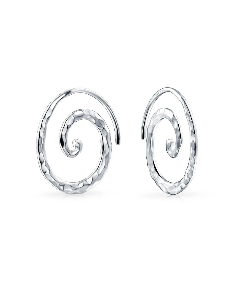 Bling Jewelry Boho Geometric Hoop Huggie Earrings 14K Gold Plated Sterling Silver Spiral Design