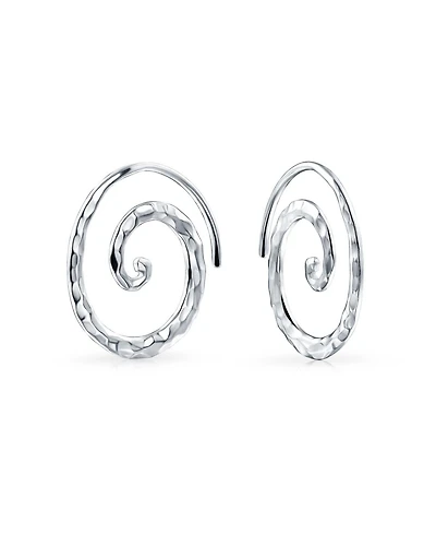 Bling Jewelry Boho Geometric Hoop Huggie Earrings 14K Gold Plated Sterling Silver Spiral Design