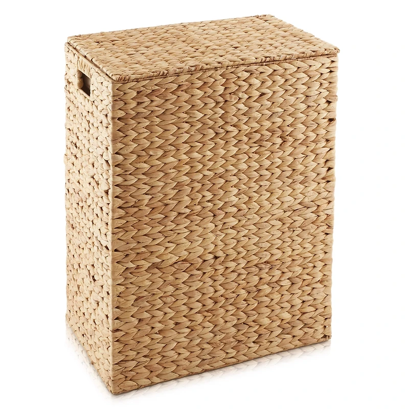 Casafield Large Laundry Hamper with Lid and Removable Liner Bag - Natural, Woven Water Hyacinth Laundry Basket for Clothes