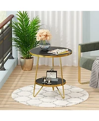 Tribesigns Faux Marble End Table, 2 Tier Round Side Table with Shelves