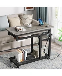 Tribesigns Small Portable Desk with Power Outlet, Height Adjustable Sofa Couch Bedside Laptop Table Wheels, Mobile Standing Rolling Computer
