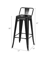 Sugift 30 Inch Set of 4 Vintage Metal Bar Stool with Removable Middle Back