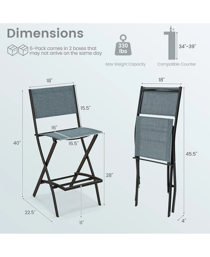 Sugift Outdoor Folding Bar Height Stool Set of 4 with Metal Frame and Footrest