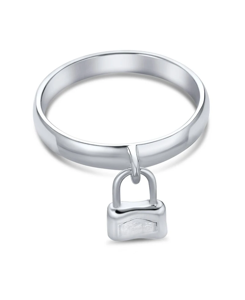 Bling Jewelry Silver Ring with Dangle Charm Pad Lock Sterling
