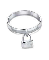 Bling Jewelry Silver Ring with Dangle Charm Pad Lock Sterling