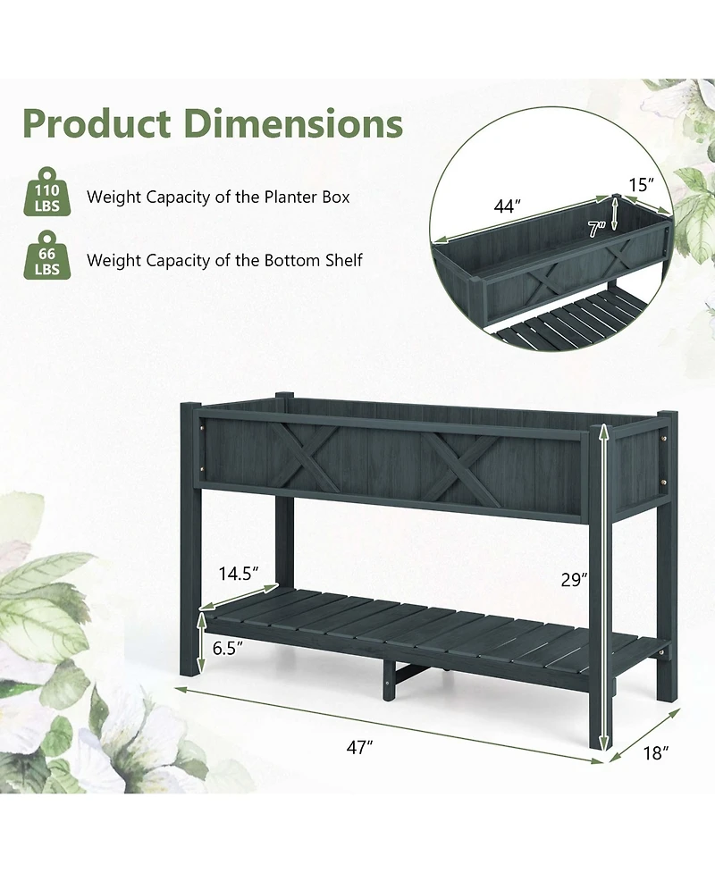 Hips Raised Garden Bed Poly Wood Elevated Planter Box with Legs, Storage Shelf