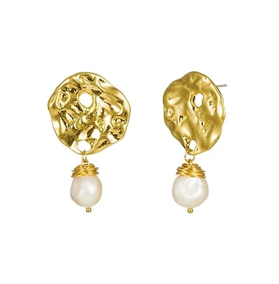 Baroque Pearl Drop Earrings with Hammered Earrings for Women