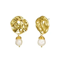 Baroque Pearl Drop Earrings with Hammered Earrings for Women