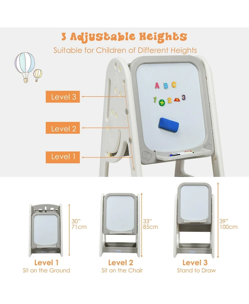 Sugift 2-in-1 Kids Easel Desk Chair Set Book Rack Adjustable Art Painting Board