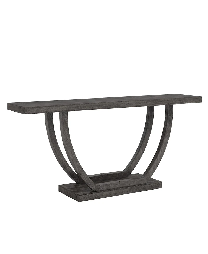 Tribesigns 63-Inch Skinny Console Table with Geometric Base 2-Tier Farmhouse Sofa Narrow Long, Thickened Behind Couch Shelves