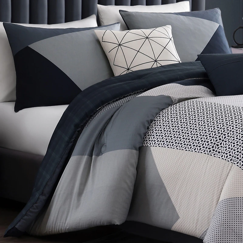 Bebejan Geo Fusion Bedding 200 Thread Count 100% Cotton Sateen 5 Piece Reversible Queen Comforter Set