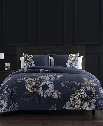 Bebejan Daisy Blue 200 Thread Count 100% Cotton Sateen 3 Piece Reversible King Duvet Cover Set